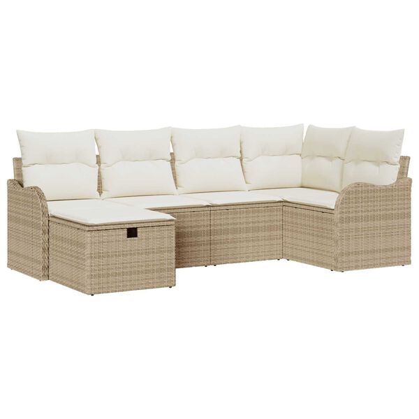 vidaXL Conjunto de Sof&aacute; de Jardim 6 pcs bege e creme Rattan Sint&eacute;tico
