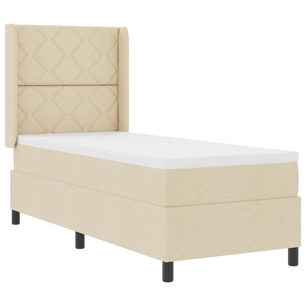 vidaXL Cama Box com colch&atilde;o com cabeceira Creme 90 x 190 cm tecido