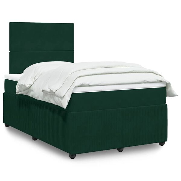 vidaXL Cama boxspring com colch&atilde;o 120x190 cm veludo verde-escuro
