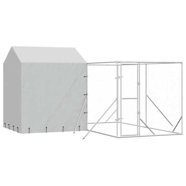 vidaXL Canil de exterior com teto 4x4x2,5 m a&ccedil;o galvanizado prateado