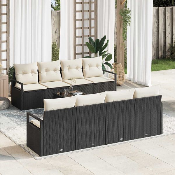 vidaXL Conjunto de Sof&aacute; de Jardim 9 pcs Preto e Creme vime PE