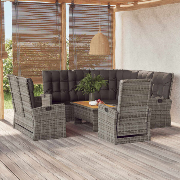 vidaXL 4 pcs conjunto lounge de jardim c/ almofad&otilde;es vime PE cinzento