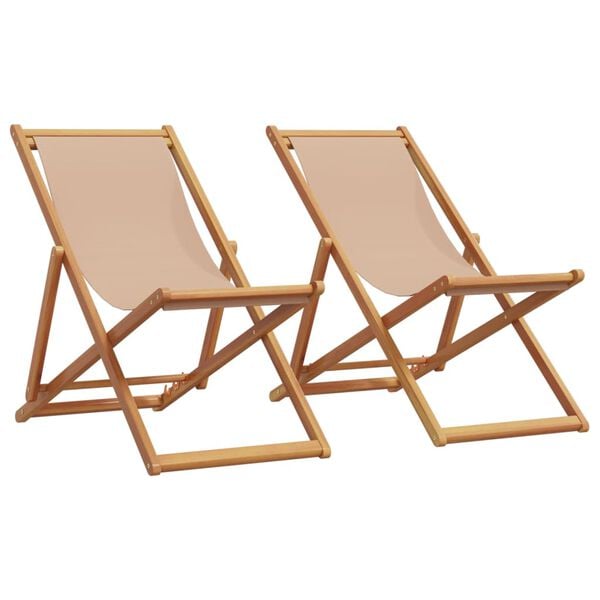 vidaXL Cadeiras praia dobr&aacute;veis 2 pcs tecido/madeira cinza-acastanhado