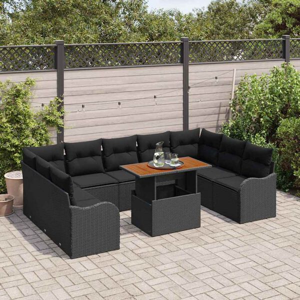 vidaXL Conjunto de Sof&aacute; de Jardim 10 pcs Preto Rattan Sint&eacute;tico