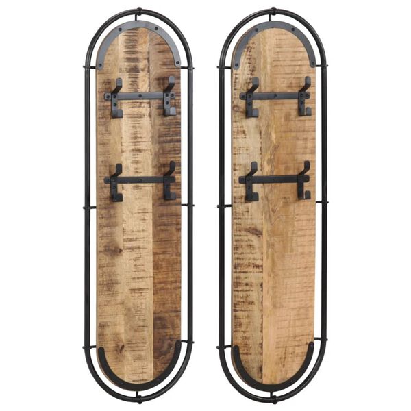 vidaXL Bengaleiros de parede c/ 4 ganchos 2pcs mangueira &aacute;spera maci&ccedil;a