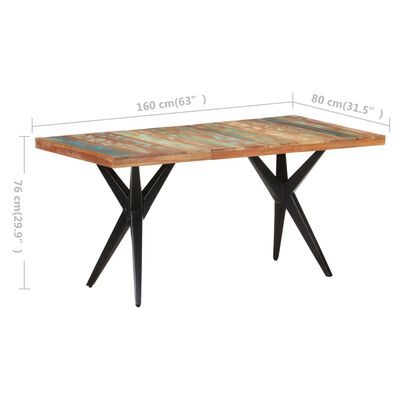 vidaXL Mesa de jantar 160x80x76 cm madeira recuperada maciça