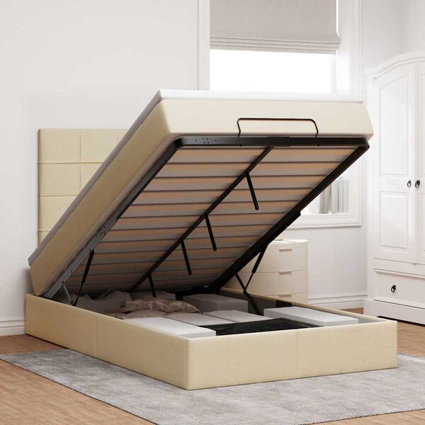 vidaXL Estrutura de cama otomana com colch&atilde;o 120x190 cm tecido creme