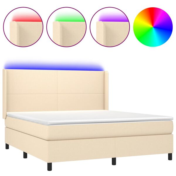 vidaXL Cama box spring c/ colch&atilde;o e LED 160x200 cm tecido cor creme