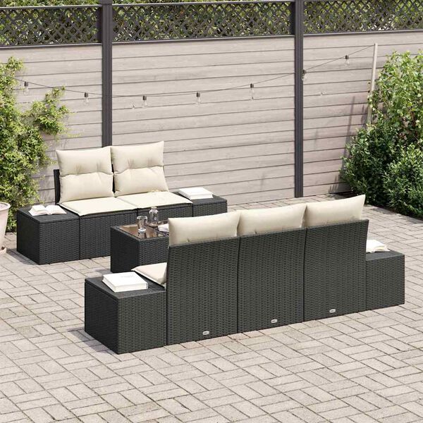 vidaXL Conjunto de Sof&aacute; de Jardim 6 pcs Preto e Creme vime PE
