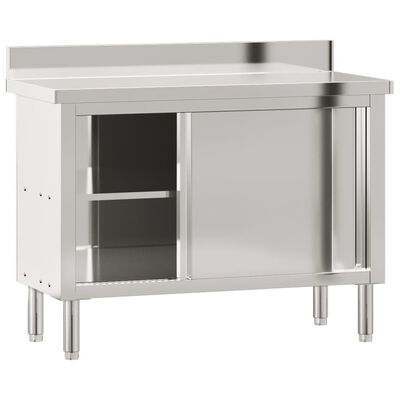 vidaXL Mesa/bancada de cozinha com portas de correr aço inoxidável