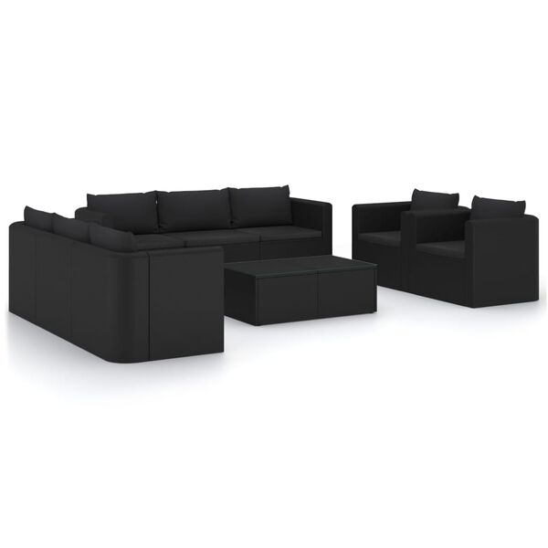vidaXL 10 pcs conjunto lounge de jardim c/ almofad&otilde;es vime PE preto