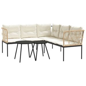 vidaXL Conjunto de sof&aacute;s de jardim c/ almofad&otilde;es a&ccedil;o/textilene preto