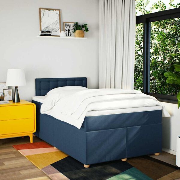 vidaXL Cama boxspring com colch&atilde;o 120x190 cm tecido azul