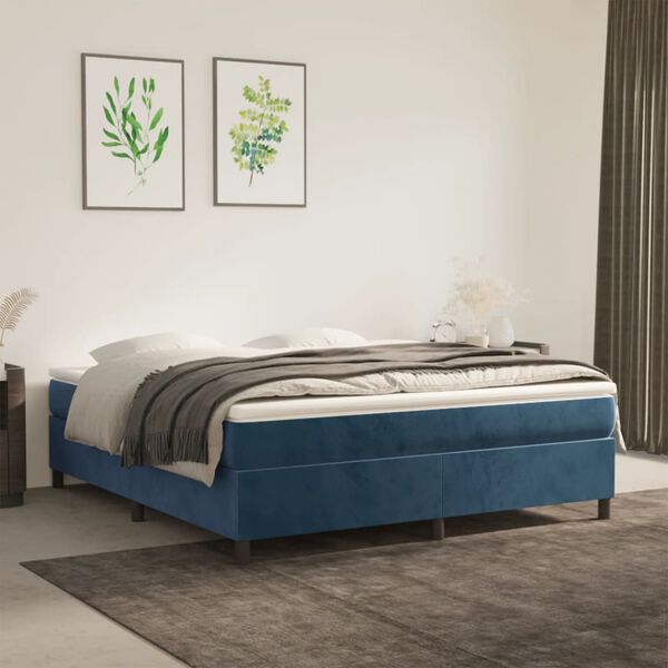 vidaXL Estrutura de cama com molas 180x200 cm veludo azul-escuro