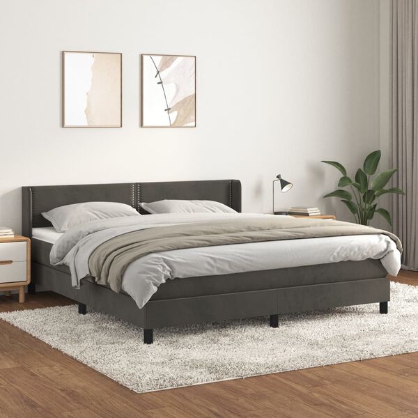 vidaXL Cama com molas/colch&atilde;o 160x200 cm veludo cinzento-escuro