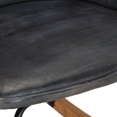 vidaXL Cadeira de baloiço com apoio de pés couro genuíno cinzento