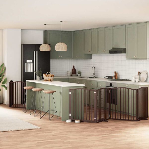 vidaXL Port&atilde;o p/ c&atilde;es c/ porta dobr&aacute;vel 6 pain&eacute;is 480cm &aacute;lamo castanho