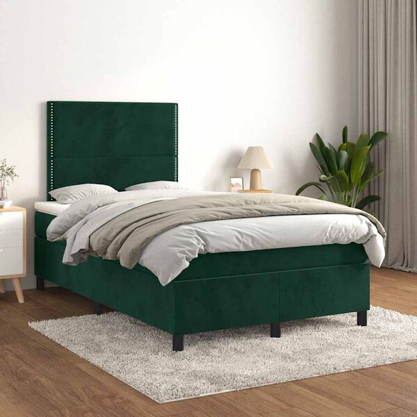 vidaXL Cama boxspring com colch&atilde;o 120x200 cm veludo verde-escuro
