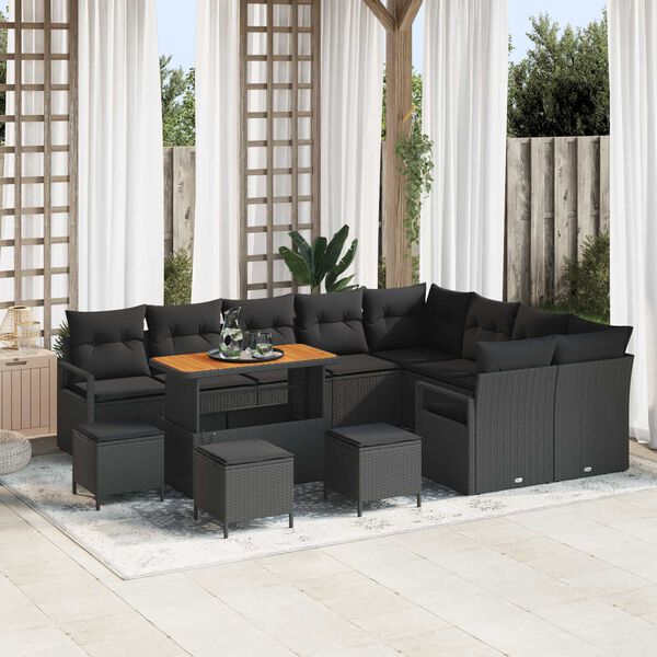 vidaXL Conjunto de Sof&aacute; de Jardim 13 pcs Preto Rattan Sint&eacute;tico