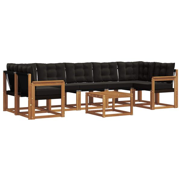 vidaXL Conjunto de Sof&aacute;s para Exterior 8 pcs Natural e Preto
