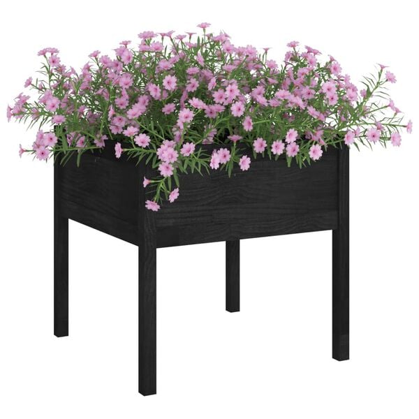vidaXL Vaso de jardim 70x70x70 cm madeira de pinho maciça preto