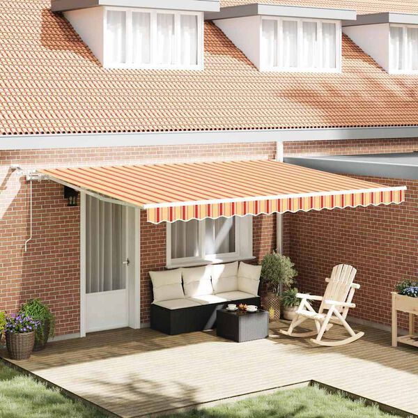vidaXL Toldo Retr&aacute;til Amarelo e Laranja 450 &times; 300 cm Poli&eacute;ster e Metal