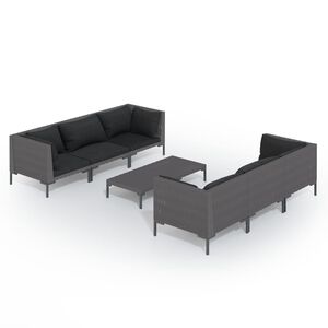 vidaXL 7 pcs conj. lounge jardim c/ almofad&otilde;es vime PE cinzento-escuro