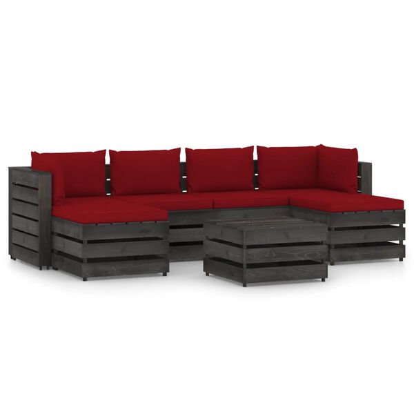 vidaXL 7 pcs conj. lounge jardim + almofad&otilde;es madeira impreg. cinzento
