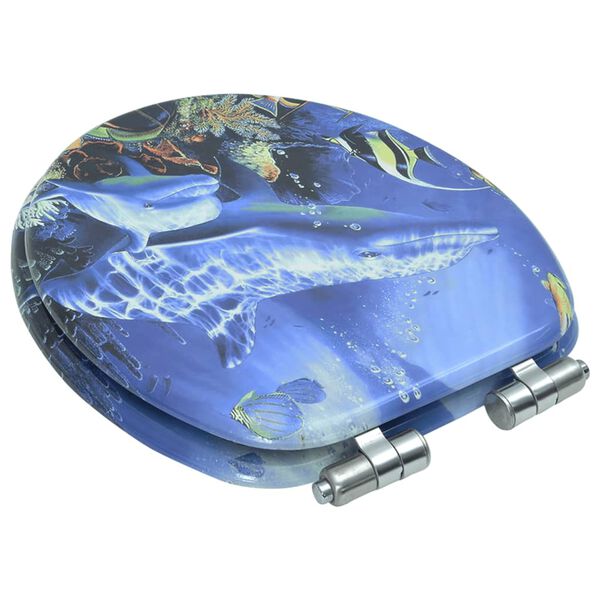 vidaXL Assento de sanita com tampa de fecho suave MDF design golfinhos