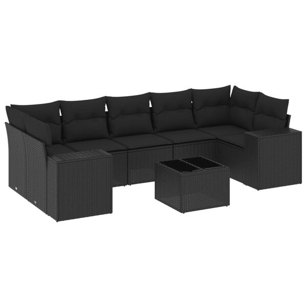 vidaXL 8 pcs conjunto sof&aacute;s de jardim com almofad&otilde;es vime PE preto