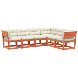 vidaXL 6 pcs conj. sofás jardim almofadões pinho maciço castanho cera