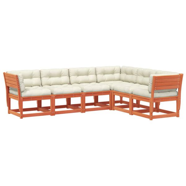 vidaXL 6 pcs conj. sofás jardim almofadões pinho maciço castanho cera