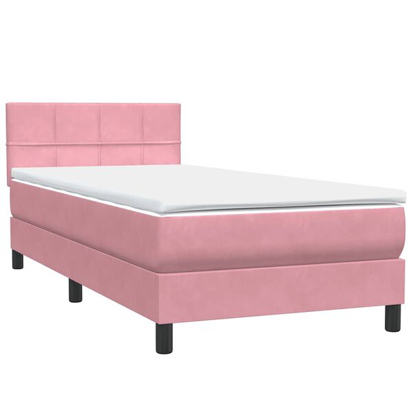 vidaXL Cama com molas/colch&atilde;o rosa 90x220 cm veludo