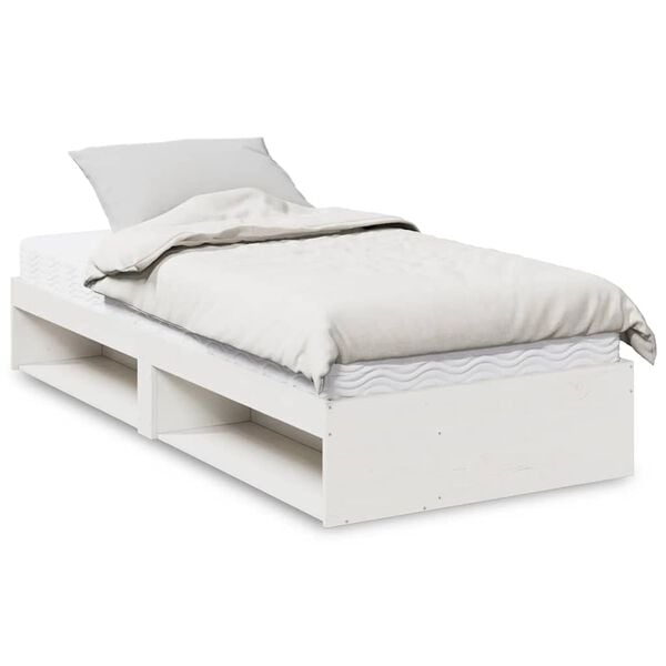 vidaXL Cama dia com colch&atilde;o branco 100x200 cm pinho de madeira maci&ccedil;a