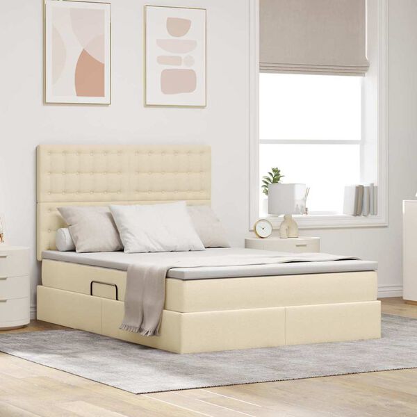 vidaXL Cama com arruma&ccedil;&atilde;o e colch&atilde;o Creme 140 x 200 cm Poli&eacute;ster