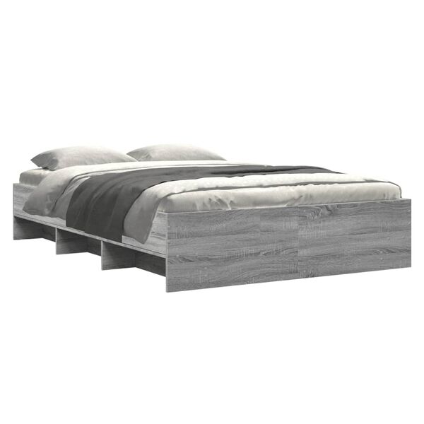 vidaXL Estrutura de cama 135x190 cm derivados de madeira cinza sonoma