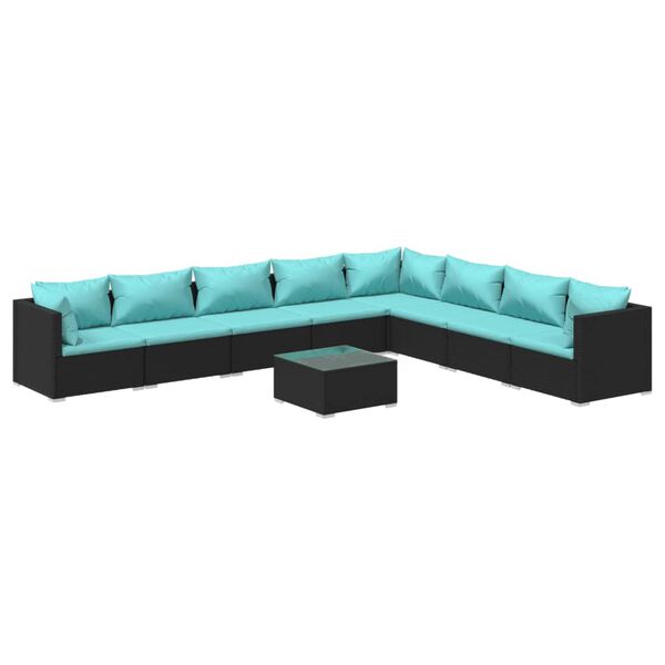 vidaXL 9 pcs conjunto lounge de jardim c/ almofad&otilde;es vime PE preto