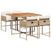 vidaXL 5 pcs conjunto de jantar p/ jardim com almofad&otilde;es vime PE bege