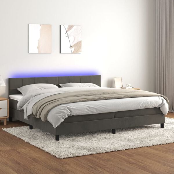 vidaXL Cama box spring c/ colch&atilde;o/LED 200x200cm veludo cinzento-escuro