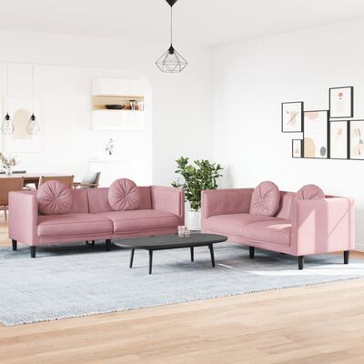 vidaXL 2 pcs conjunto de sofás com almofadas veludo rosa