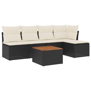 vidaXL 6 pcs conjunto sof&aacute;s de jardim c/ almofad&otilde;es vime PE preto
