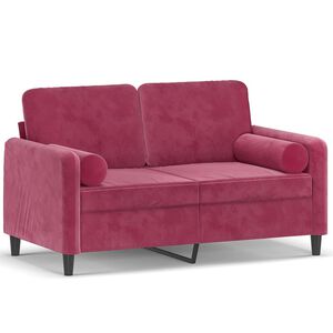 vidaXL Sof&aacute; 2 lug. + almofadas decorativas 120cm veludo vermelho tinto