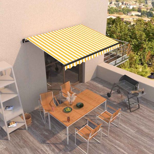vidaXL Toldo retr&aacute;til manual 350x250 cm amarelo e branco