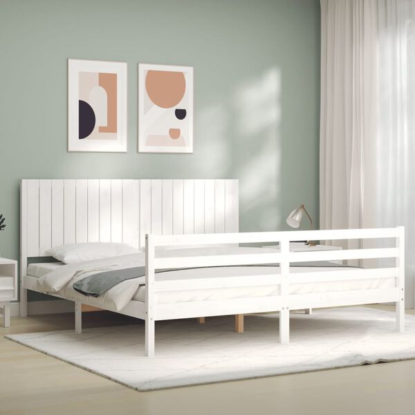 vidaXL Estrutura cama Super King Size c/ cabeceira madeira branco