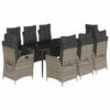 vidaXL 9 pcs conjunto de jantar p/ jardim c/ almofad&otilde;es vime PE cinza