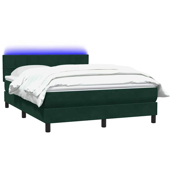 vidaXL Cama box spring c/ colch&atilde;o e LED 160x220 cm veludo verde-escuro