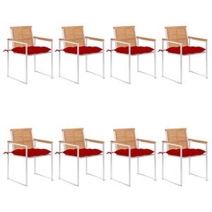 vidaXL Cadeiras de jardim 8 pcs c/ almofad&otilde;es madeira de teca maci&ccedil;a