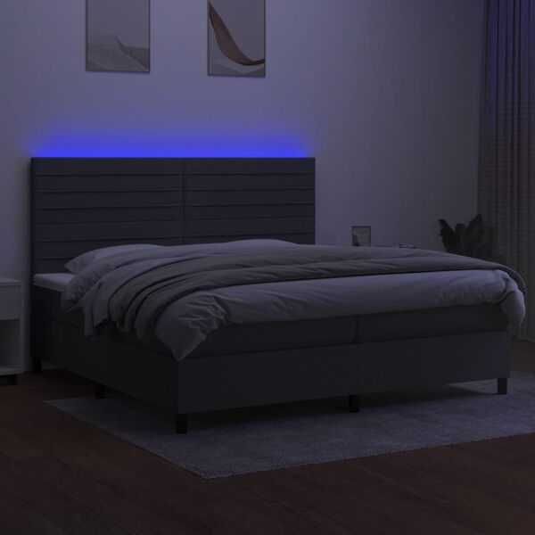 vidaXL Cama box spring c/ colch&atilde;o e LED 200x200 cm tecido cinza-escuro