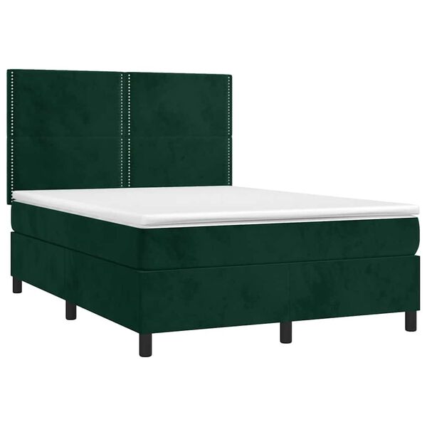 vidaXL Cama box spring c/ colch&atilde;o/LED 140x200 cm veludo verde-escuro