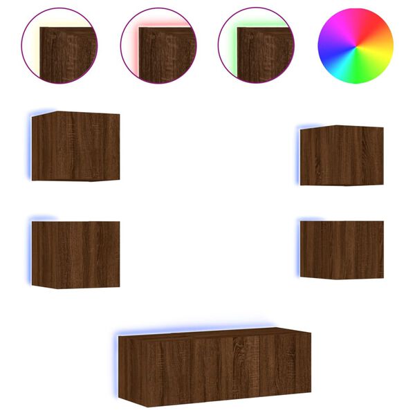 vidaXL 6 pcs móveis parede p/ TV LEDs deriv. madeira carvalho castanho